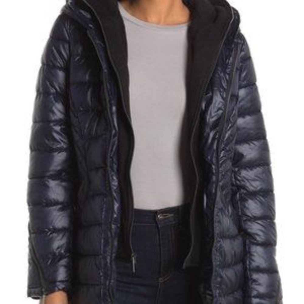 NEW French Connection Puffer Coat Jacket with Hood in Navy Blue - XS